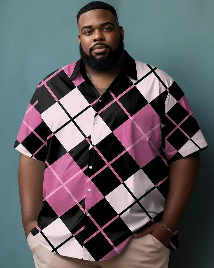 Big & Tall Black Pink Plaid Jeans for big men view 1