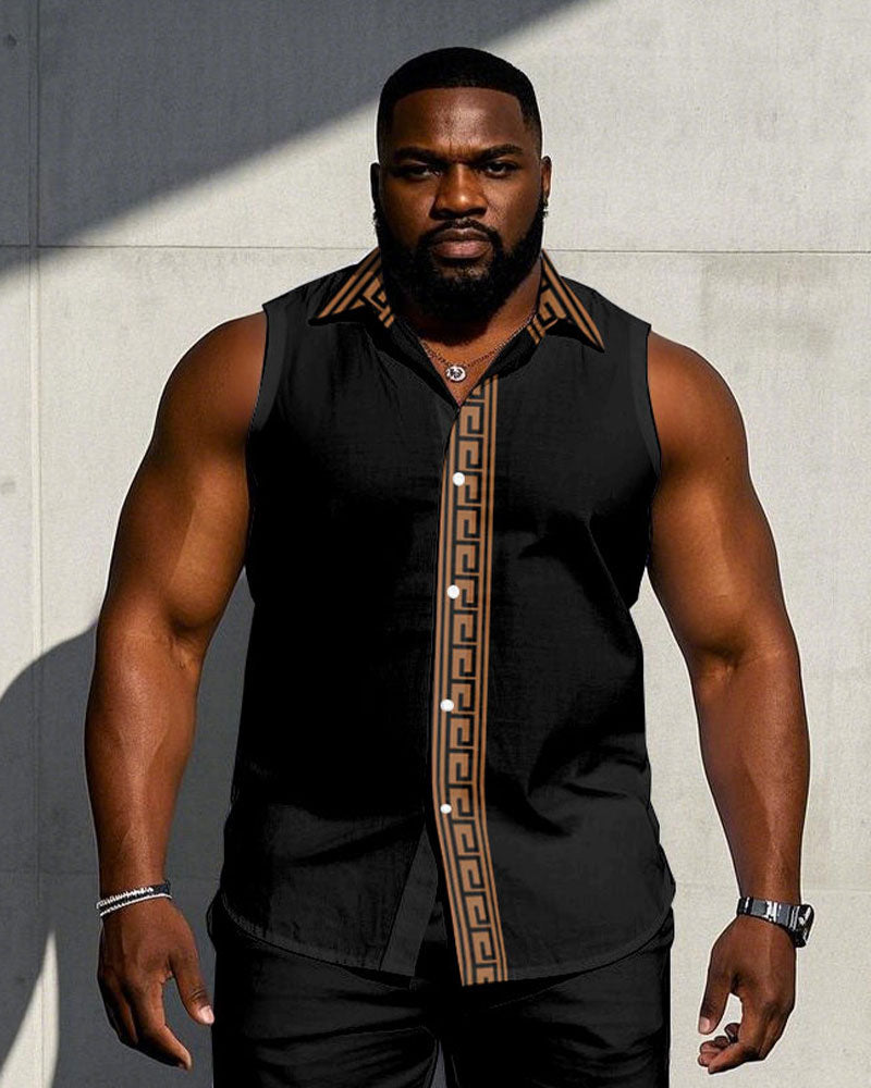 Big & Tall Graphic Patchwork T-Shirt Shorts Set for big men view 2