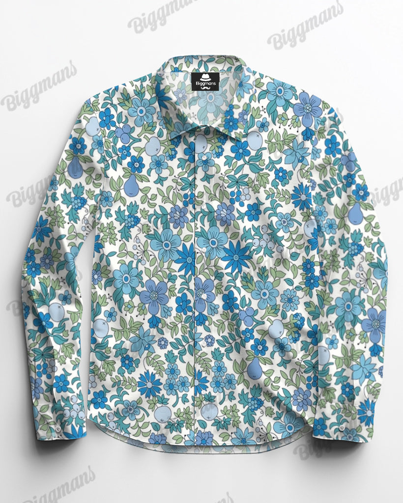 Big & Tall Blue Floral Long Sleeve Shirt for big men view 4