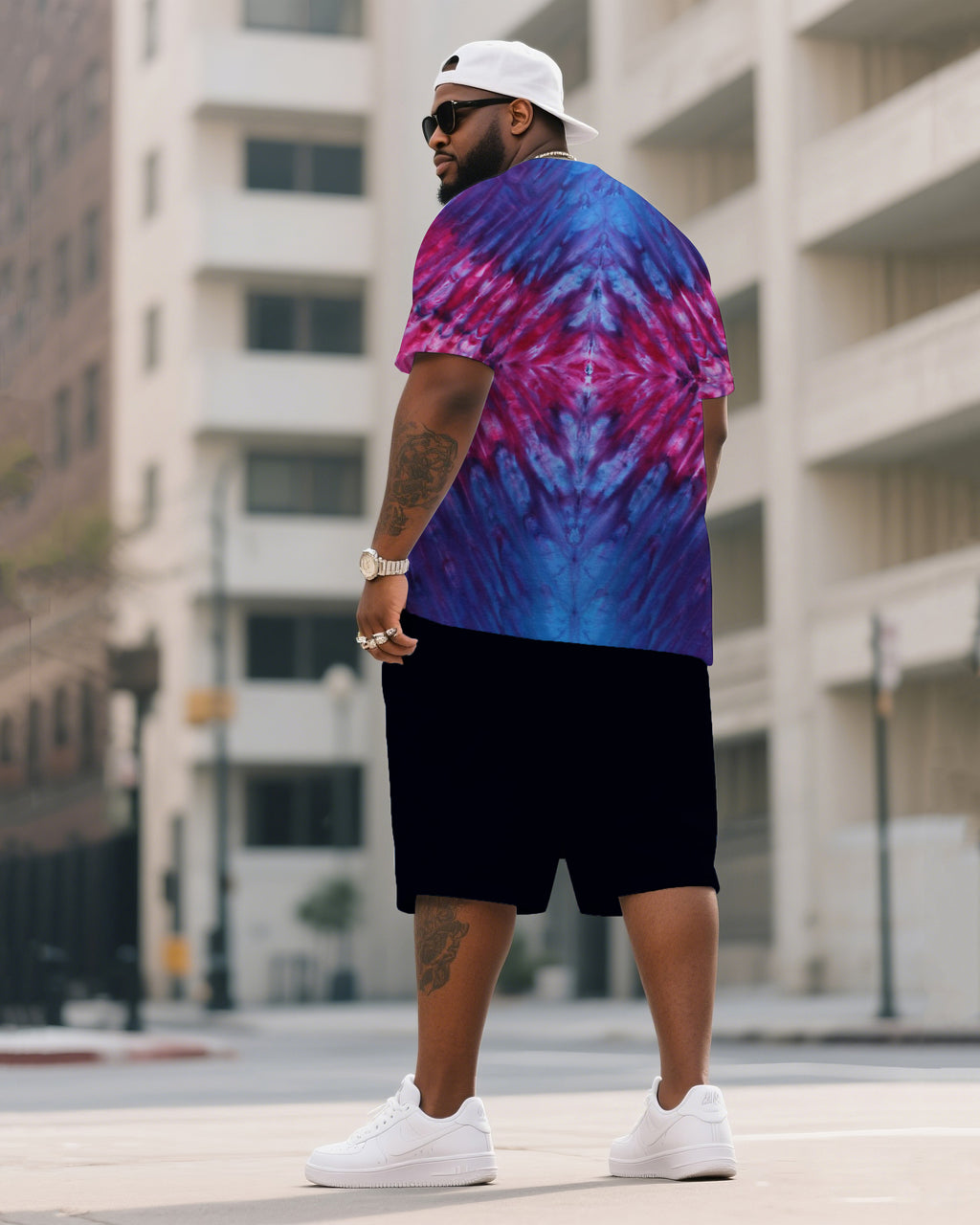 Big & Tall Colorblock Gradient T-Shirt Shorts Set for big men view 4