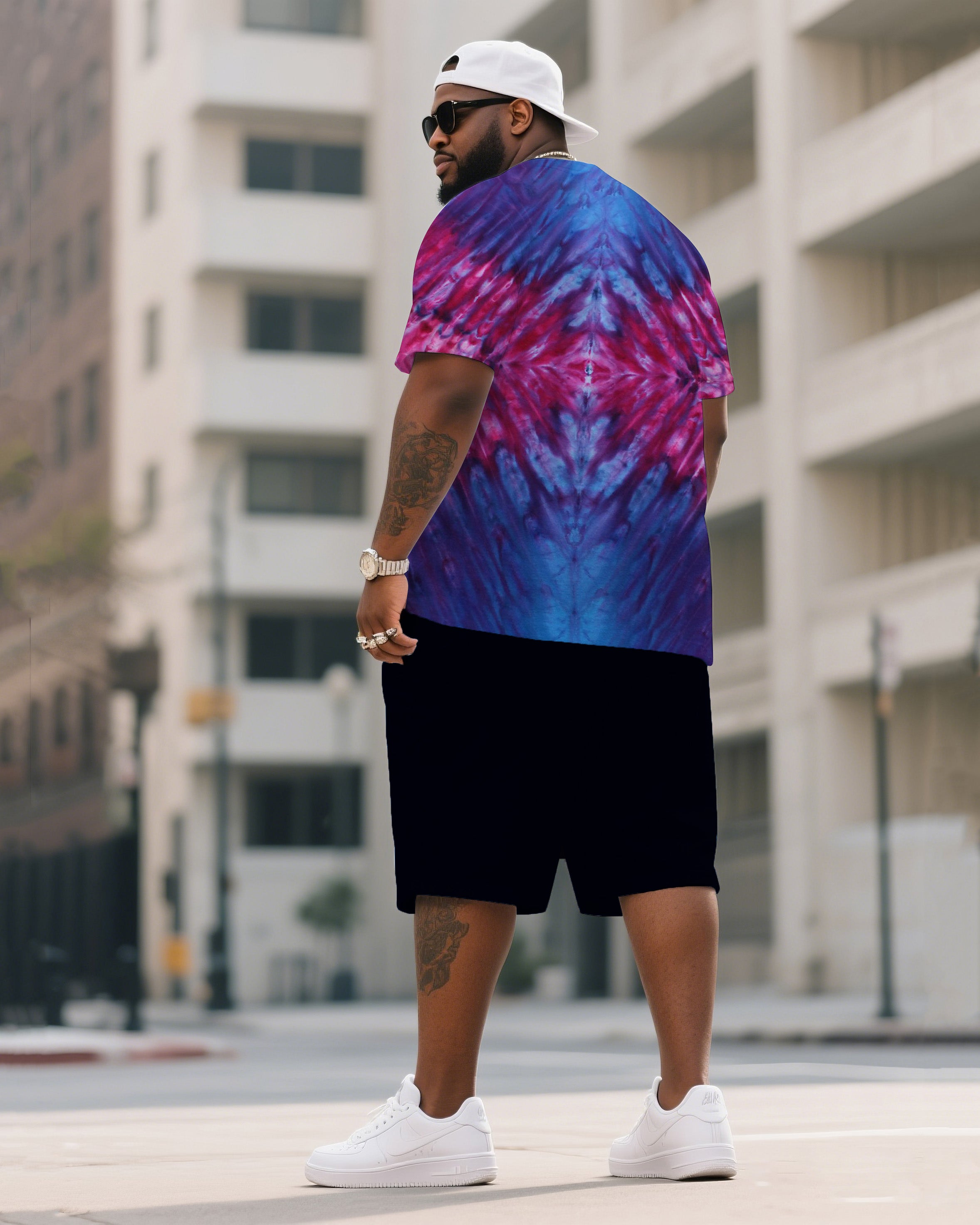 Big & Tall Colorblock Gradient T-Shirt Shorts Set for big men view 4