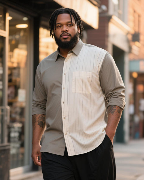 Big & Tall White Gray Striped Long Sleeve Shirt for big men