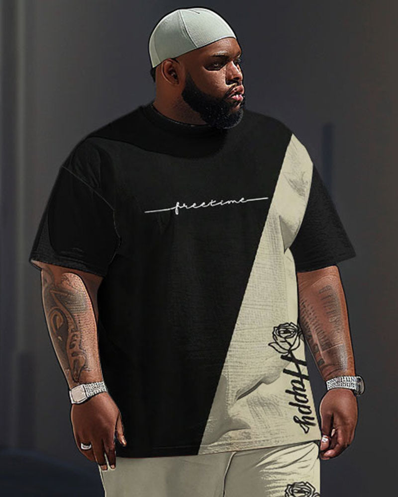 Big & Tall Colorblock Graphic T-Shirt Shorts Set for big men view 2