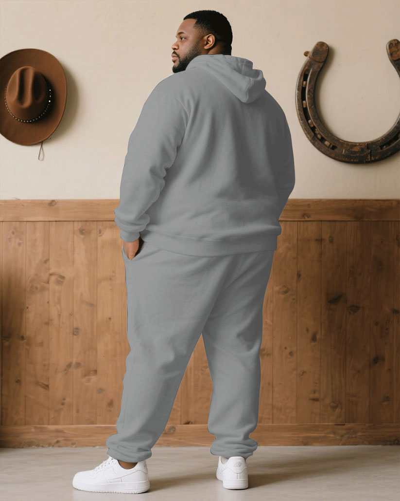 Big & Tall Black White Hoodie Sweatpants Set for big men view 4