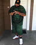 Big & Tall Green Graphic T-Shirt Shorts Set for big men view 1