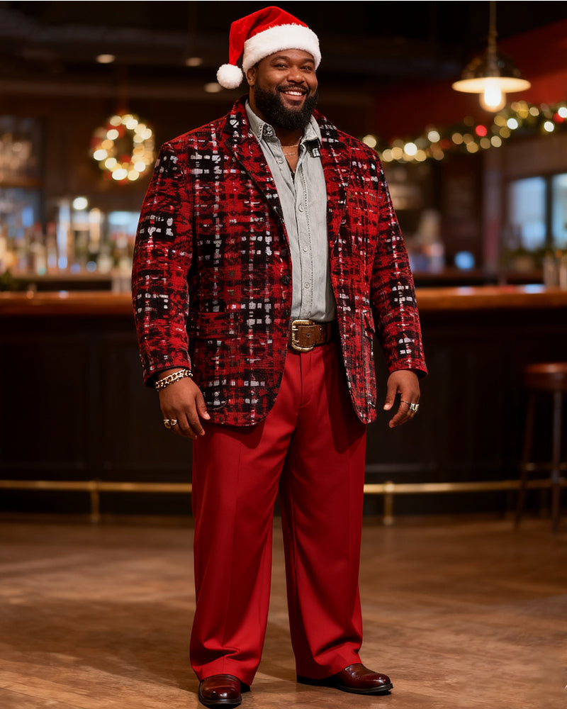 Big & Tall Black Red Plaid Two-piece Set for big men view 5