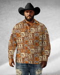 Big & Tall Western Denim Geometric Long Sleeve Shirt for big men