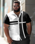 Big & Tall Striped Patchwork Short Sleeve Shirt for big men
