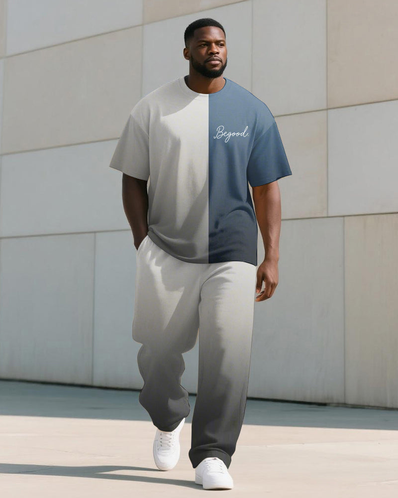 Big & Tall Colorblock Gradient T-Shirt Pants Set for big men view 2