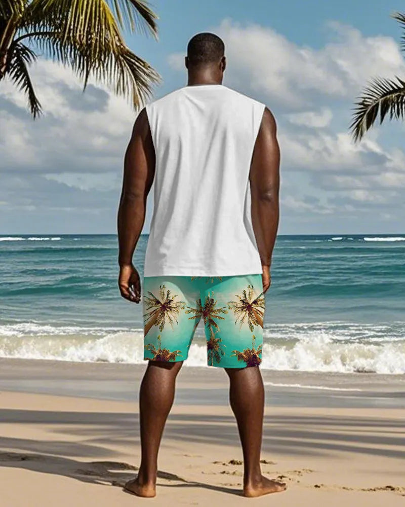 Big & Tall Green Hawaiian Graphic Two-piece Set for big men view 4