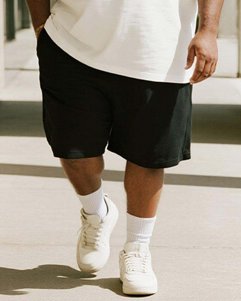 Big & Tall White Graphic T-Shirt Shorts Set for big men view 3