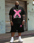 Big & Tall Graphic Graffiti T-Shirt Shorts Set for big men view 2