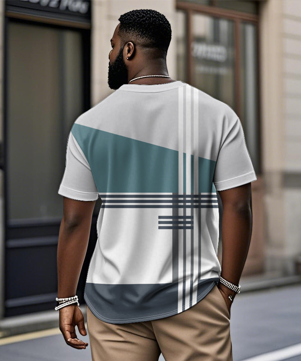 Big & Tall White Blue Geometric T-Shirt for big men view 2