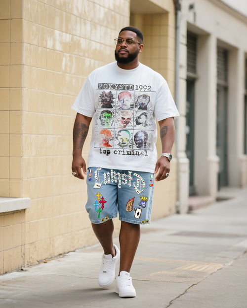 Big & Tall Denim Streetwear T-Shirt Shorts Set for big men view 1