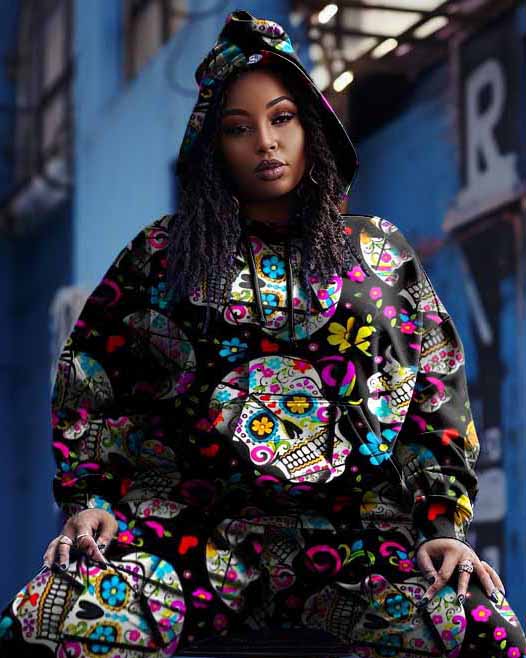 Big & Tall Graffiti Skull Hoodie Sweatpants Set for big men view 2