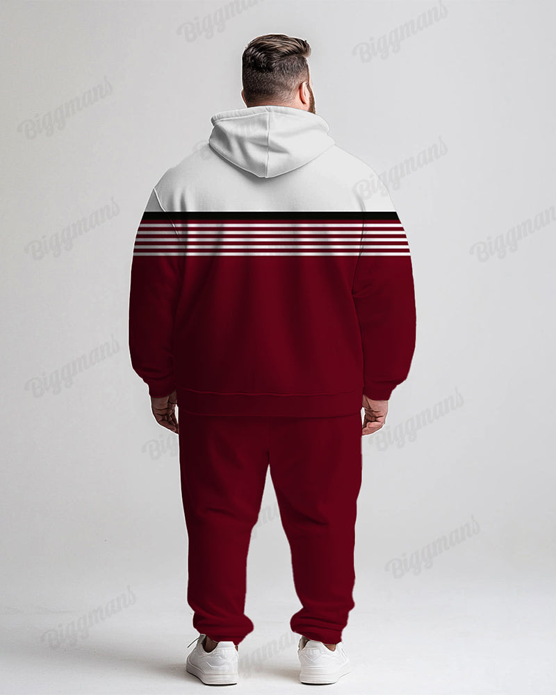 Big & Tall Red Striped Graphic Hoodie Sweatpants Set for big men view 4