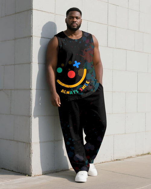 Big & Tall Black Gradient Graphic Vest Pants Set for big men view 1