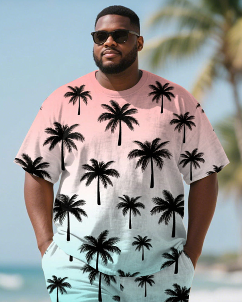 Big & Tall Blue Red Hawaiian T-Shirt Shorts Set for big men view 2