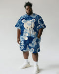 Big & Tall Blue Graphic T-Shirt Shorts Set for big men view 1
