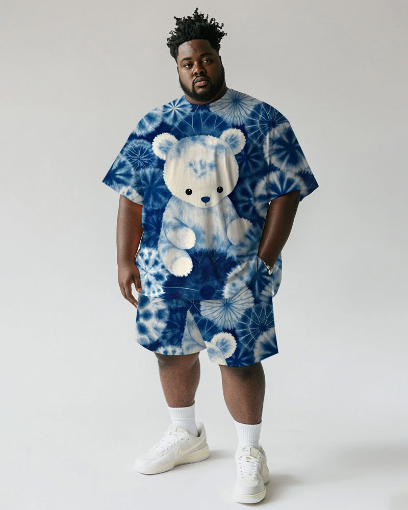 Big & Tall Blue Graphic T-Shirt Shorts Set for big men view 1