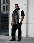 Big & Tall Black Business Casual T-Shirt Pants Set for big men view 1
