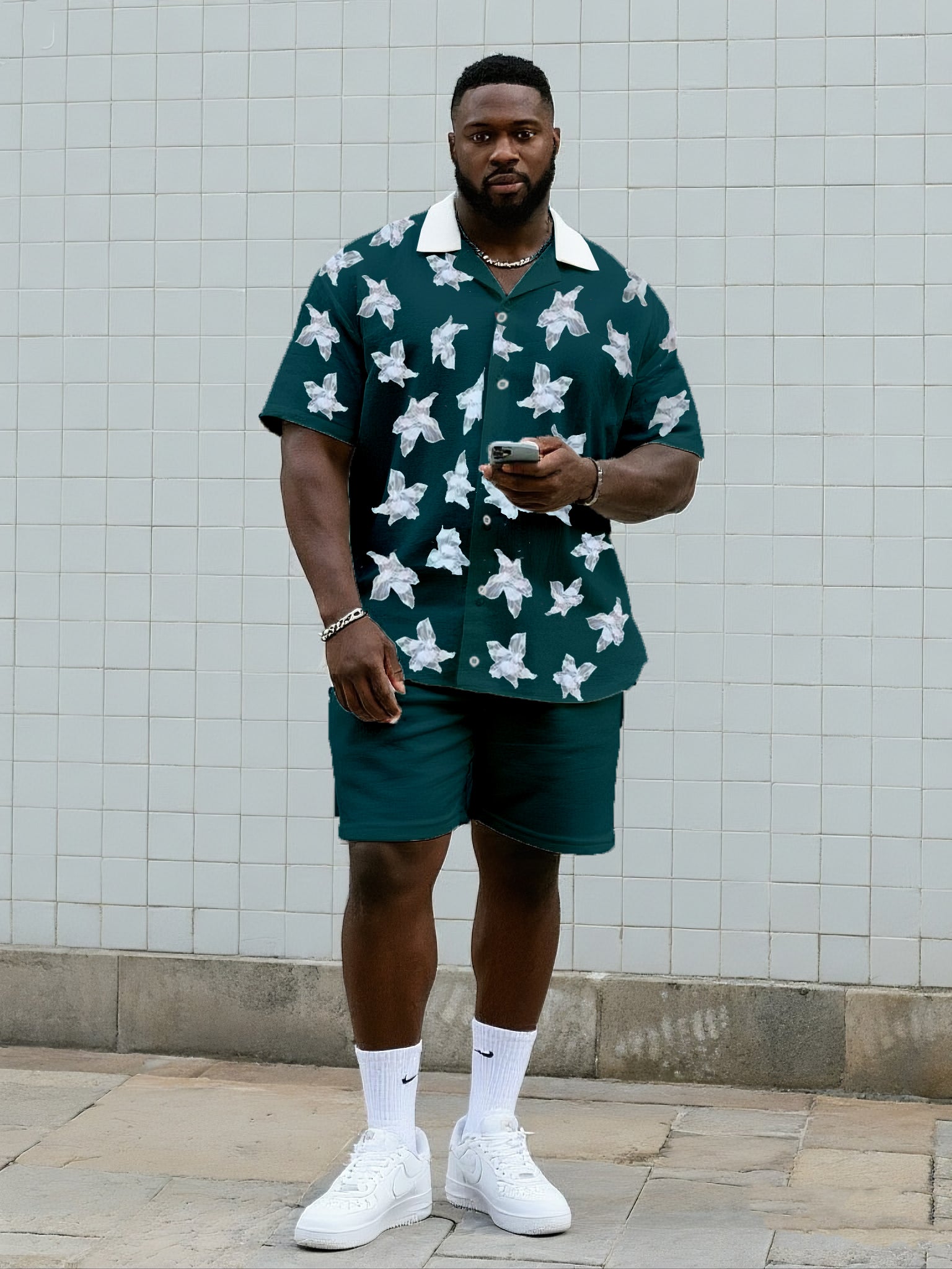 Big & Tall Graphic Floral T-Shirt Shorts Set for big men view 1