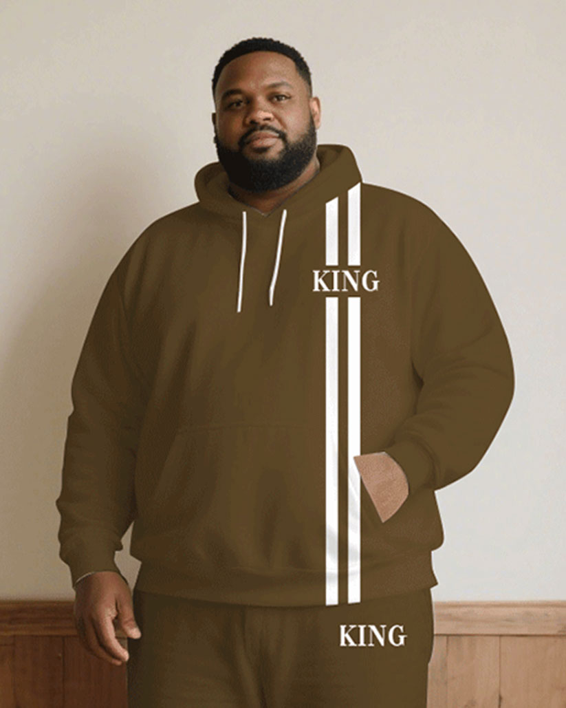Big & Tall White Khaki Graphic Hoodie Sweatpants Set for big men view 2