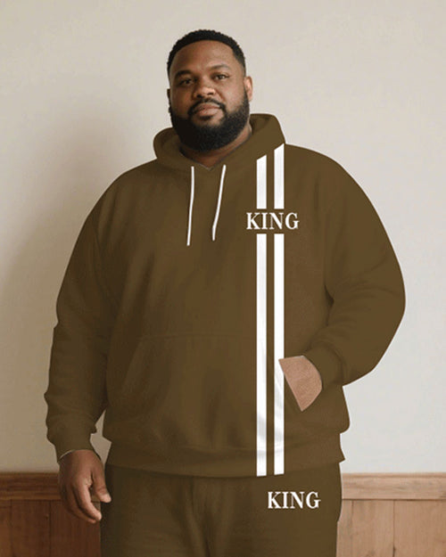 Big & Tall White Khaki Graphic Hoodie Sweatpants Set for big men view 2