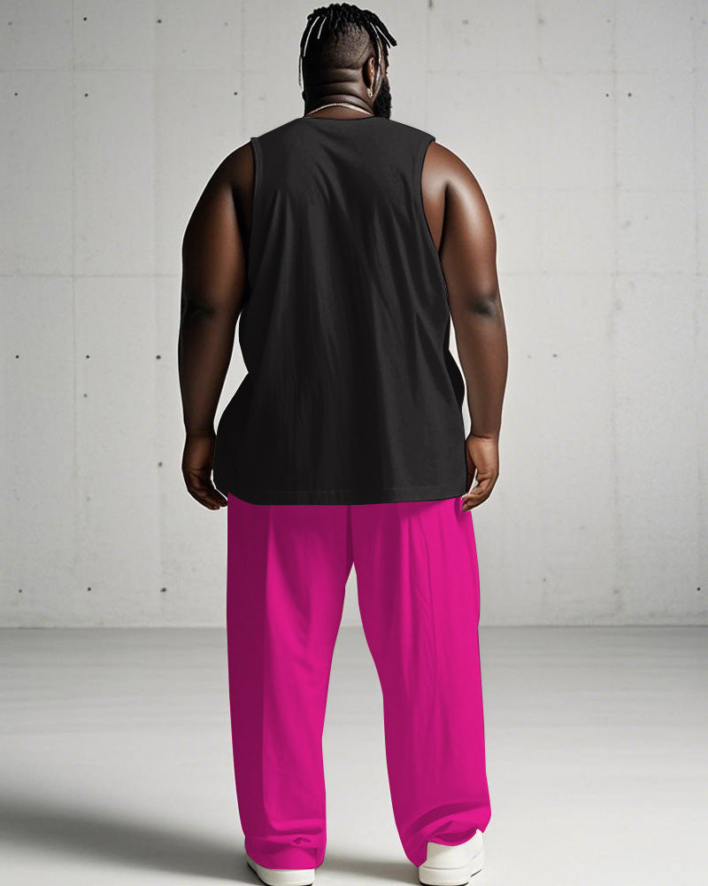 Big & Tall Pink Graphic Graffiti Vest Pants Set for big men view 4
