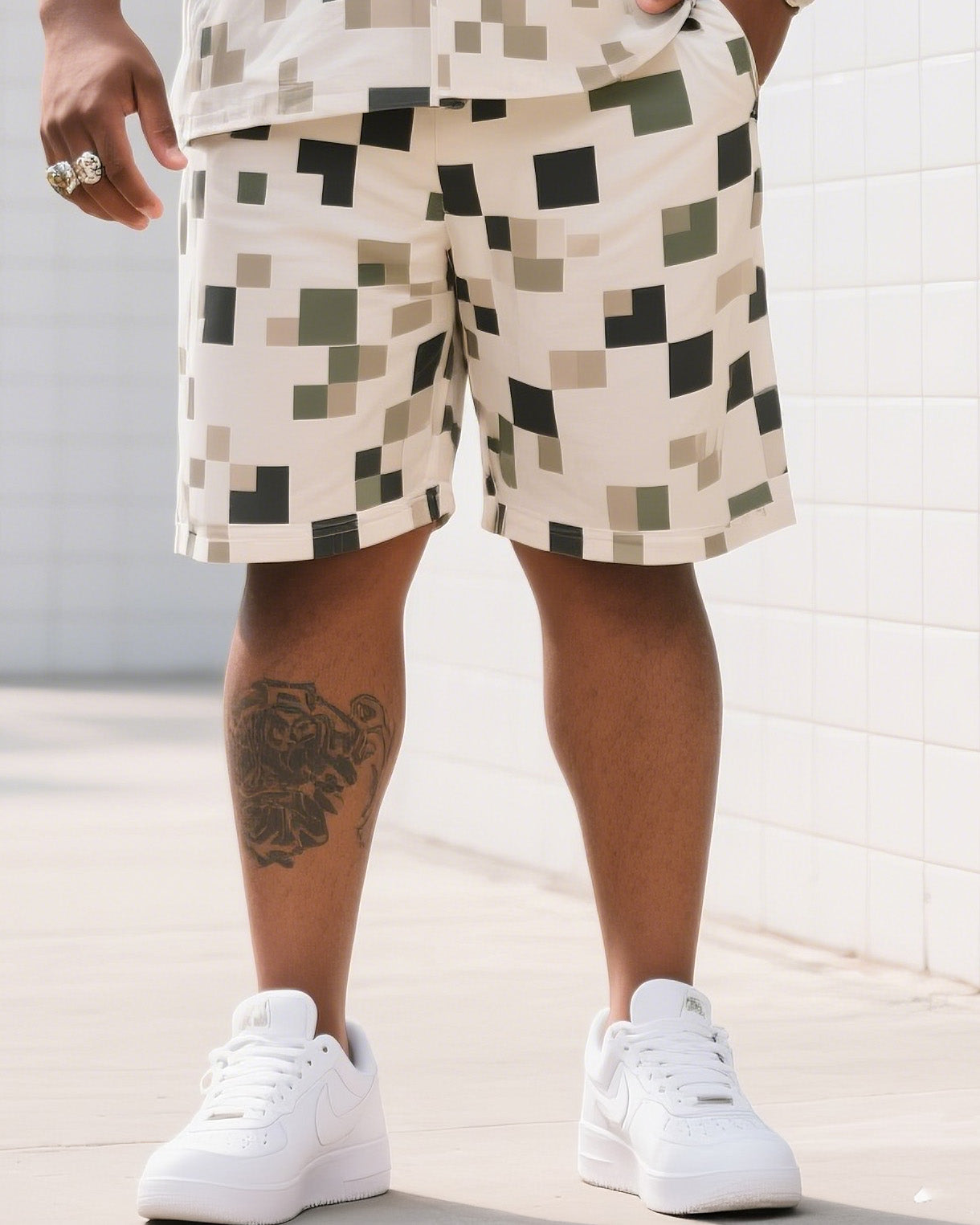Big & Tall Camouflage T-Shirt Shorts Set for big men view 3