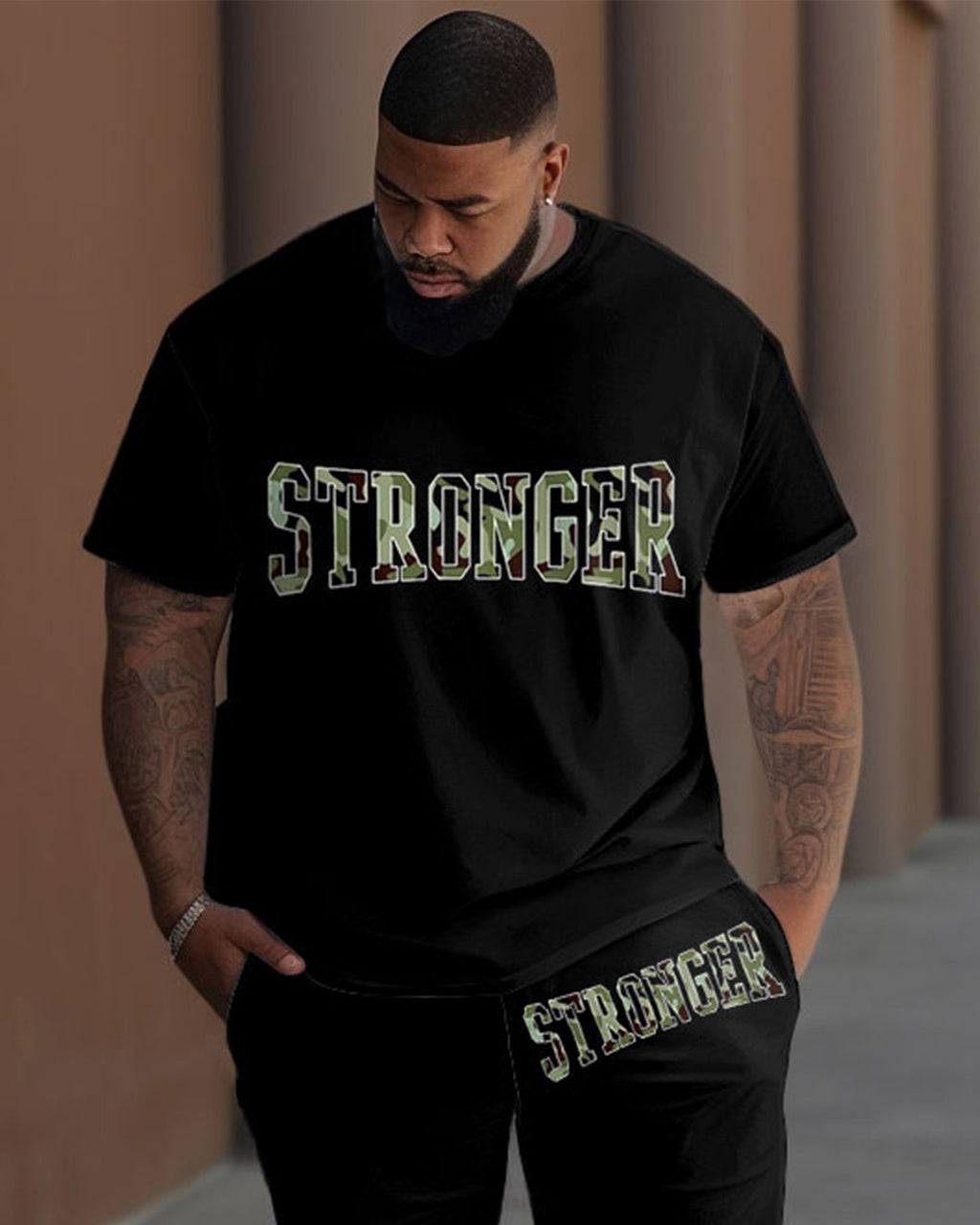 Big & Tall Graphic Camouflage T-Shirt Pants Set for big men view 2