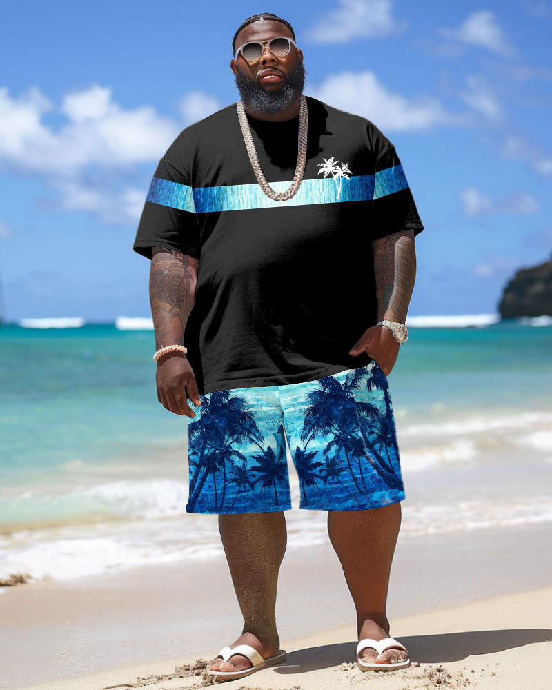 Big & Tall Hawaiian Gradient T-Shirt Shorts Set for big men view 2