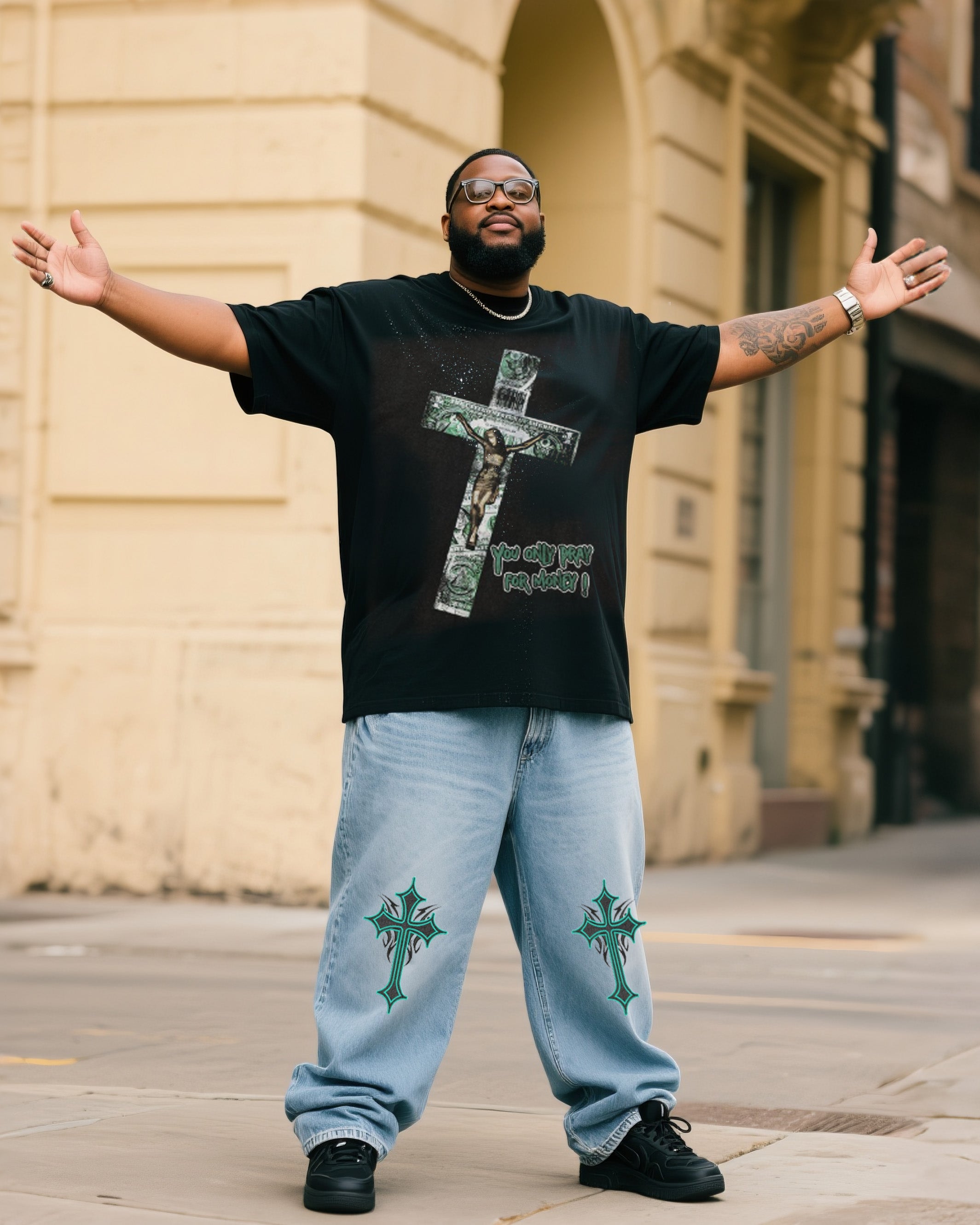 Big & Tall Denim T-Shirt Pants Set for big men view 1