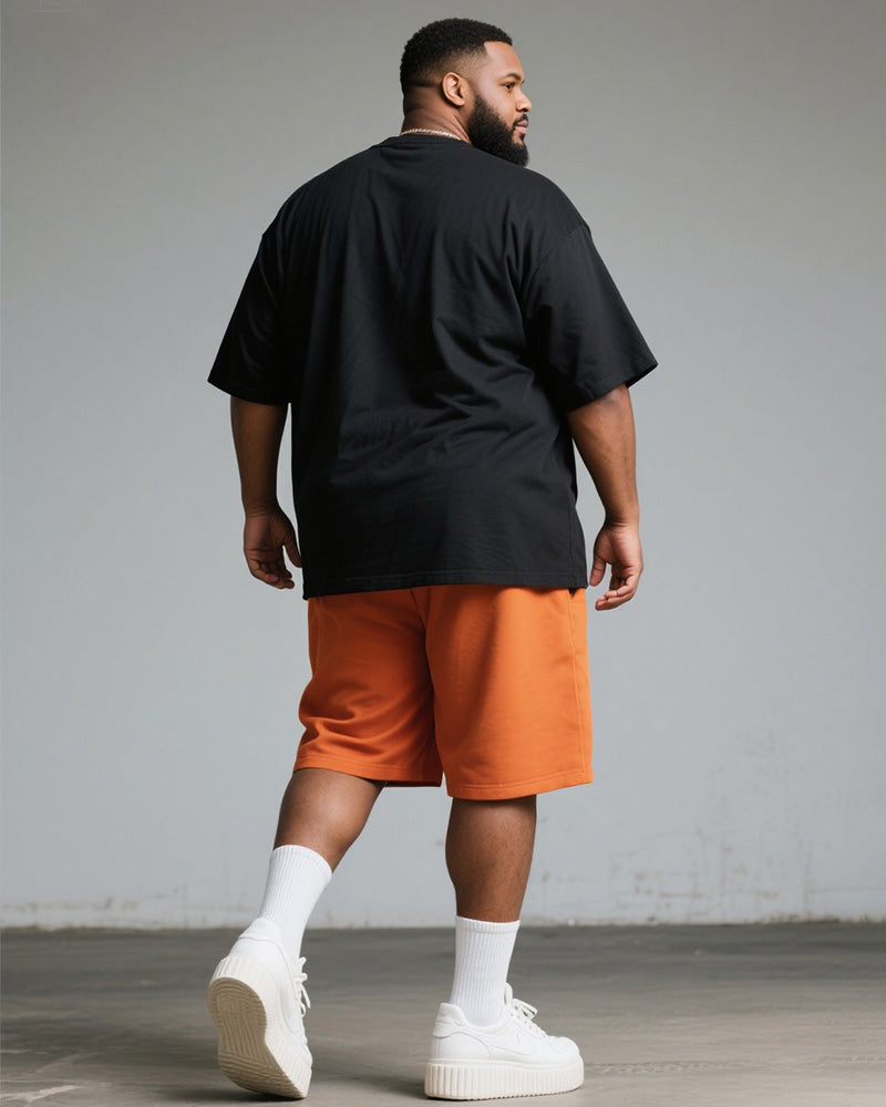 Big & Tall Orange Graphic Graffiti T-Shirt Shorts Set for big men view 4