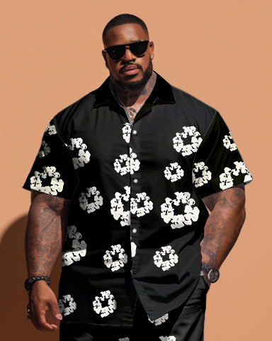 Big & Tall Denim Graphic Floral T-Shirt Shorts Set for big men view 2