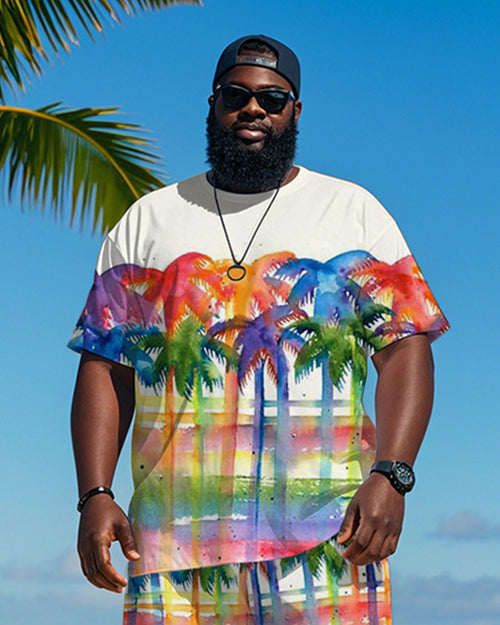 Big & Tall Hawaiian Plaid Graphic T-Shirt Shorts Set for big men view 2