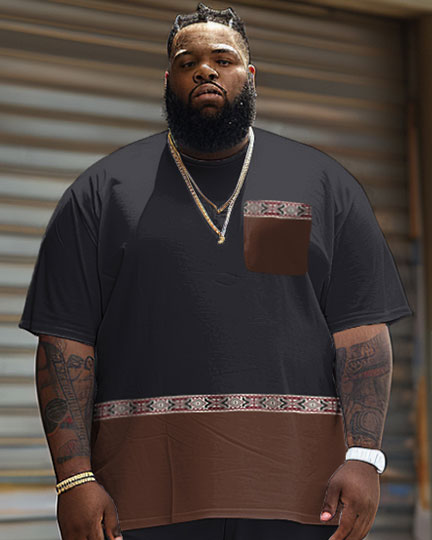Big & Tall Colorblock Patchwork T-Shirt Shorts Set for big men view 2