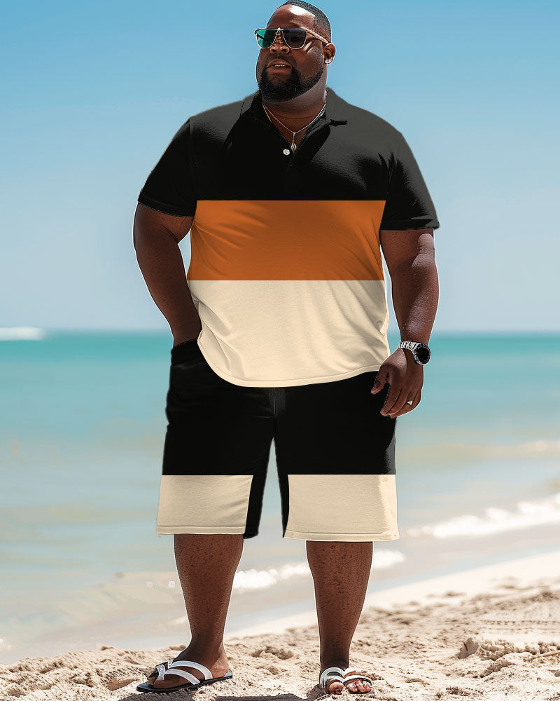 Big & Tall Striped Graphic T-Shirt Shorts Set for big men view 1