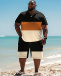 Big & Tall Striped Graphic T-Shirt Shorts Set for big men view 1