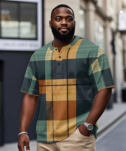 Big & Tall Green Yellow Geometric T-Shirt for big men view 1
