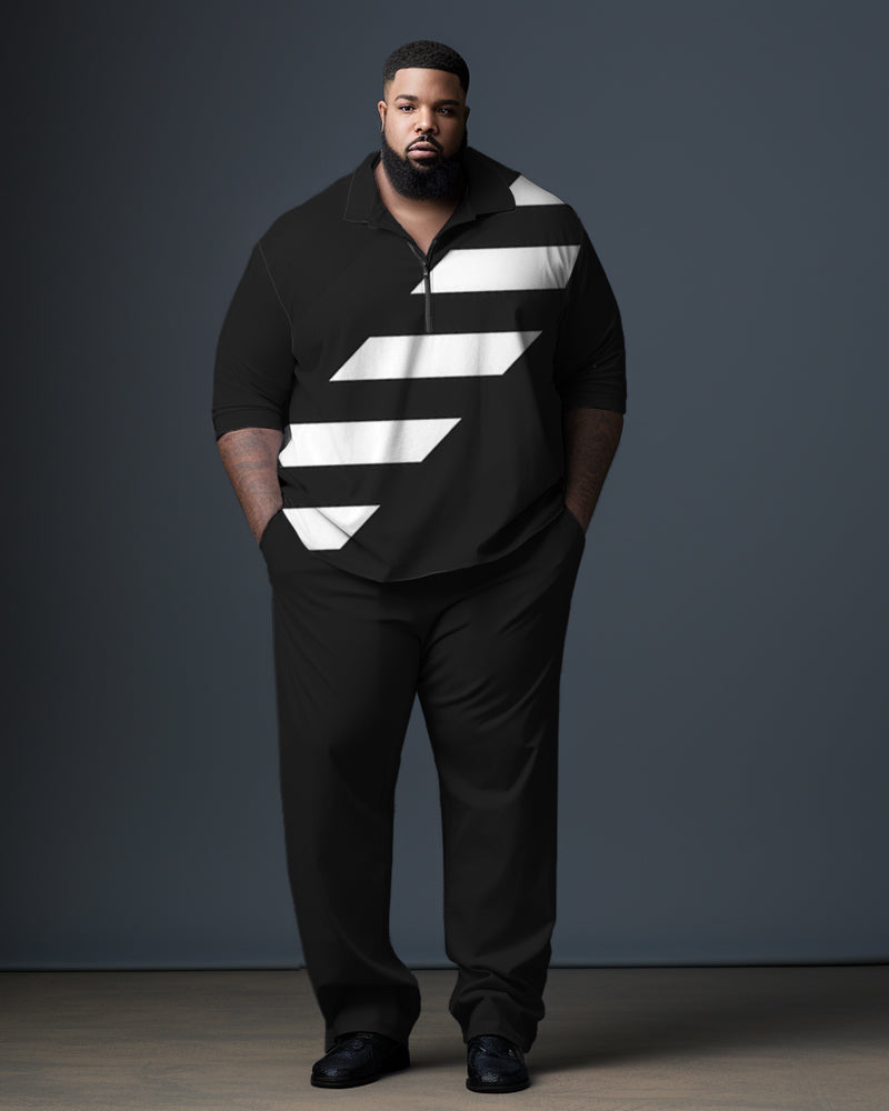 Big & Tall Colorblock Striped Polo Pants Set for big men view 1