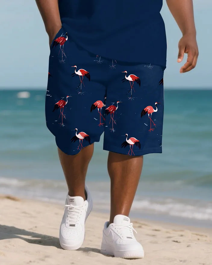 Big & Tall Hawaiian Polo Shorts Set for big men view 3