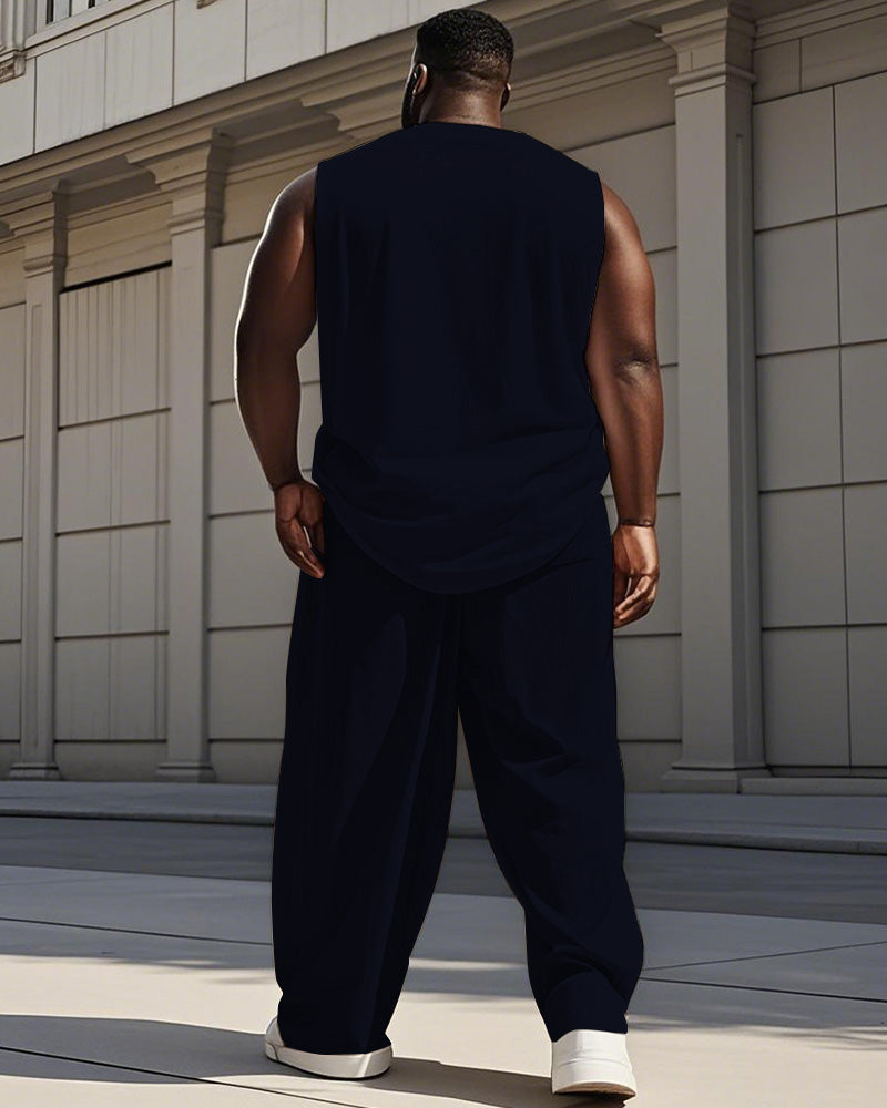 Big & Tall Blue Graphic Streetwear Vest Pants Set for big men view 4