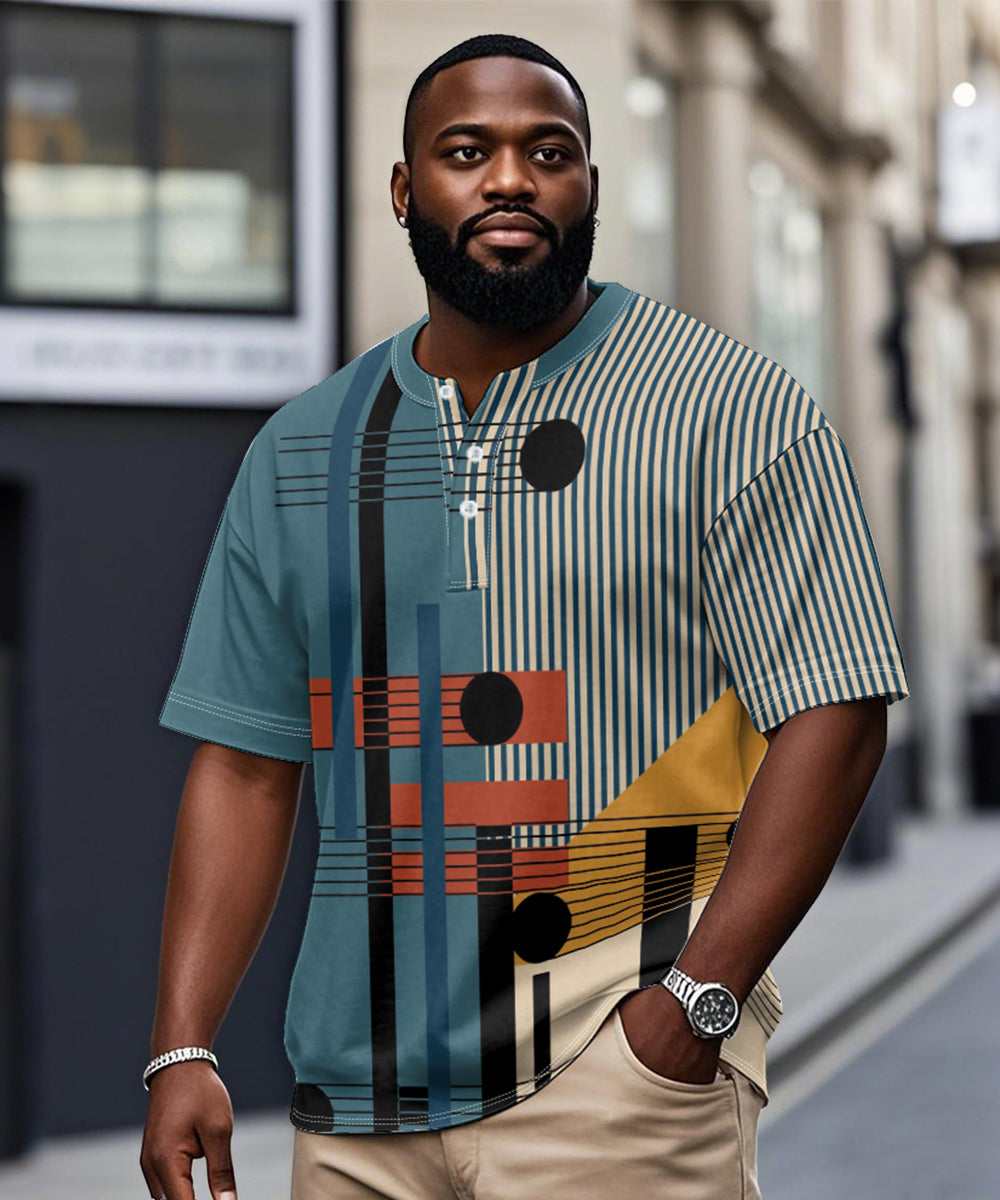 Big & Tall Blue Colorblock Geometric T-Shirt for big men view 1