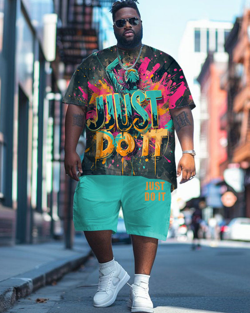 Big & Tall Graphic Graffiti T-Shirt Shorts Set for big men view 1