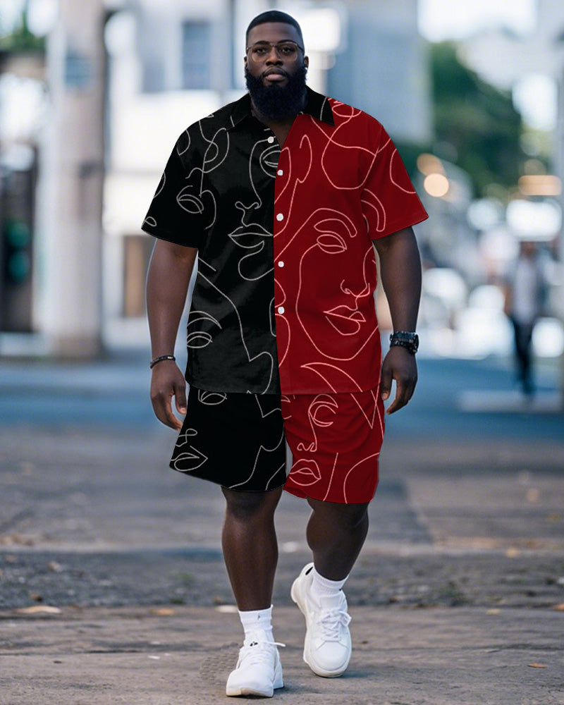 Big & Tall Black Red Graphic T-Shirt Shorts Set for big men view 1