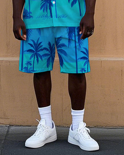 Big & Tall Hawaiian Gradient T-Shirt Shorts Set for big men view 3