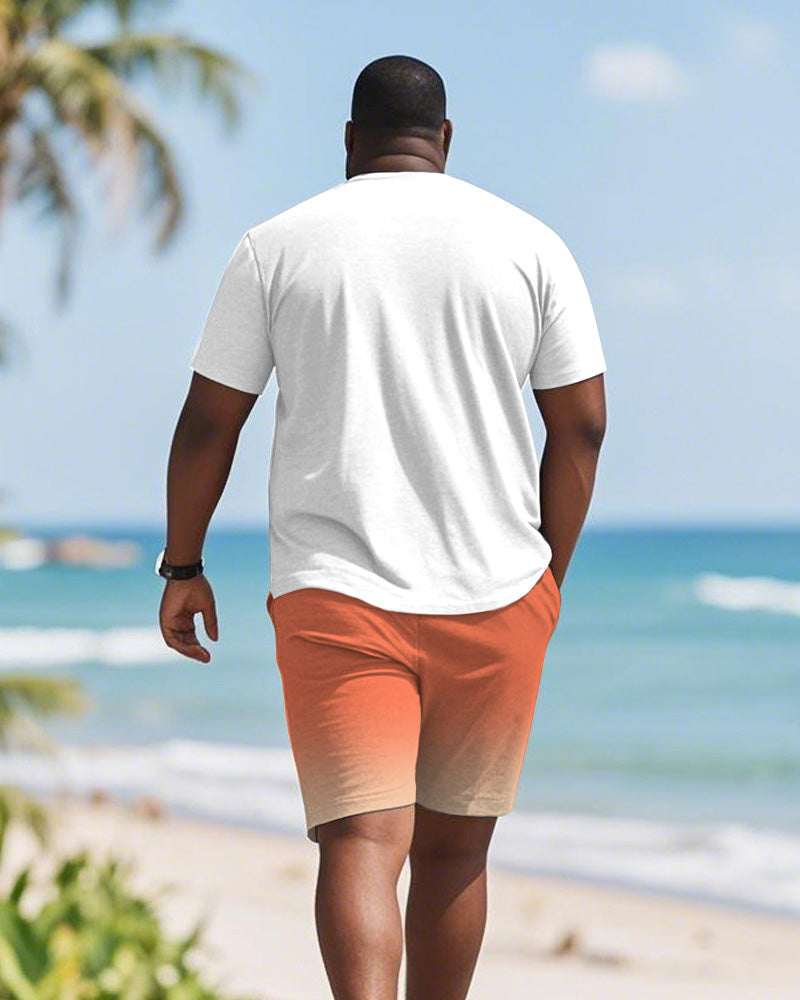 Big & Tall Orange Hawaiian T-Shirt Shorts Set for big men view 4