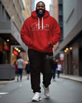 Big & Tall Black Red Graphic Hoodie Sweatpants Set for big men view 1