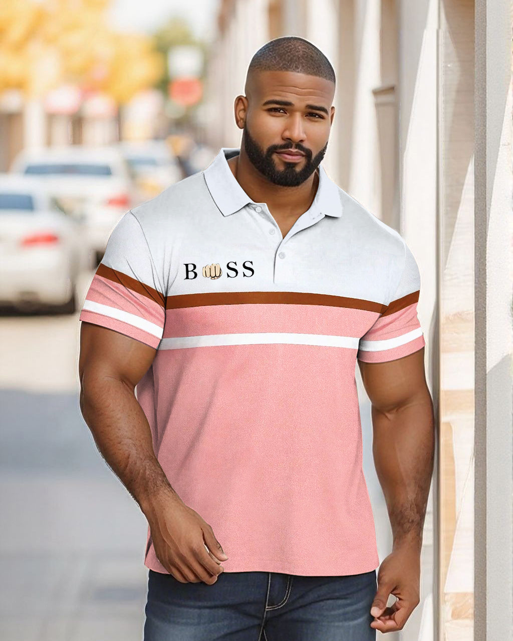 Big & Tall Pink Striped Short Sleeve Shirt for big men view 1
